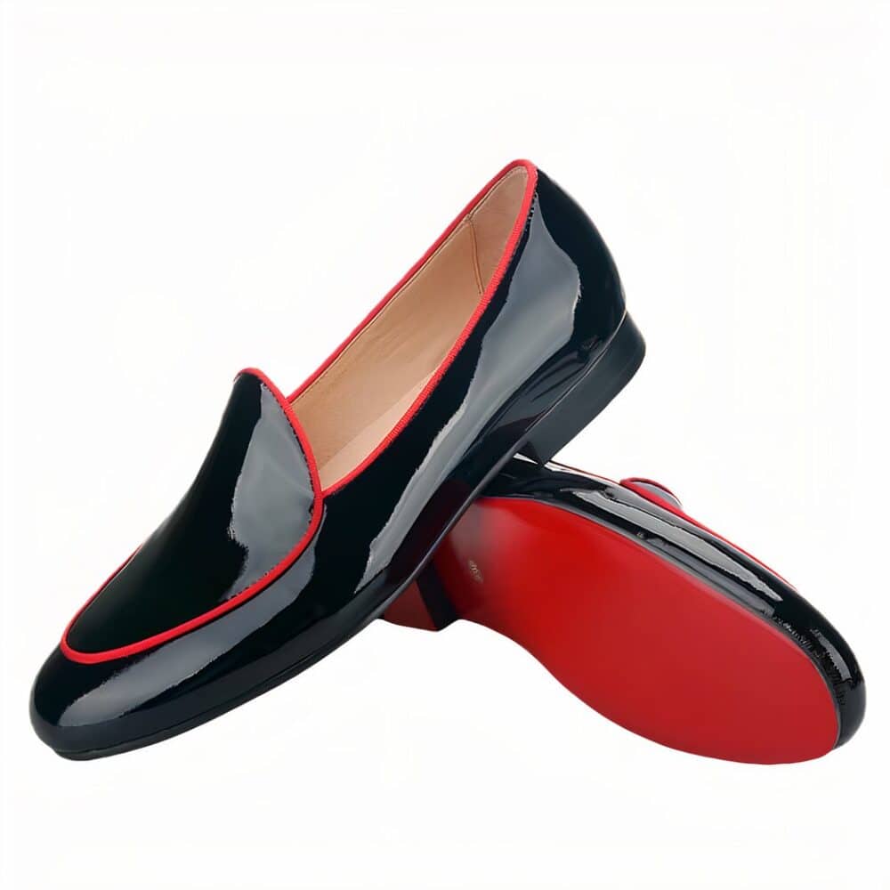 Men's black patent loafers with red trim - Image 5