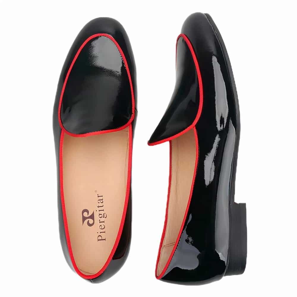 Men's black patent loafers with red trim - Image 4