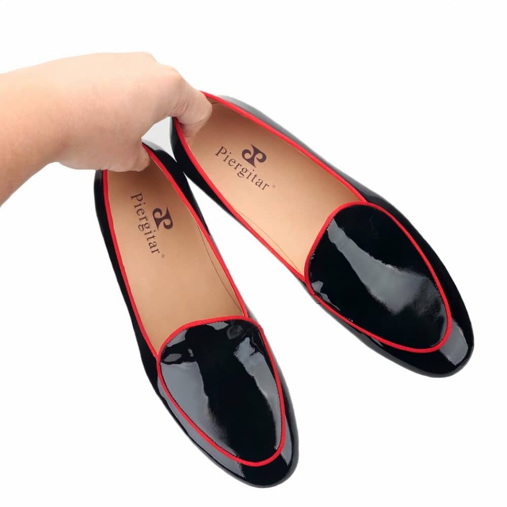 Men's black patent loafers with red trim - Image 3