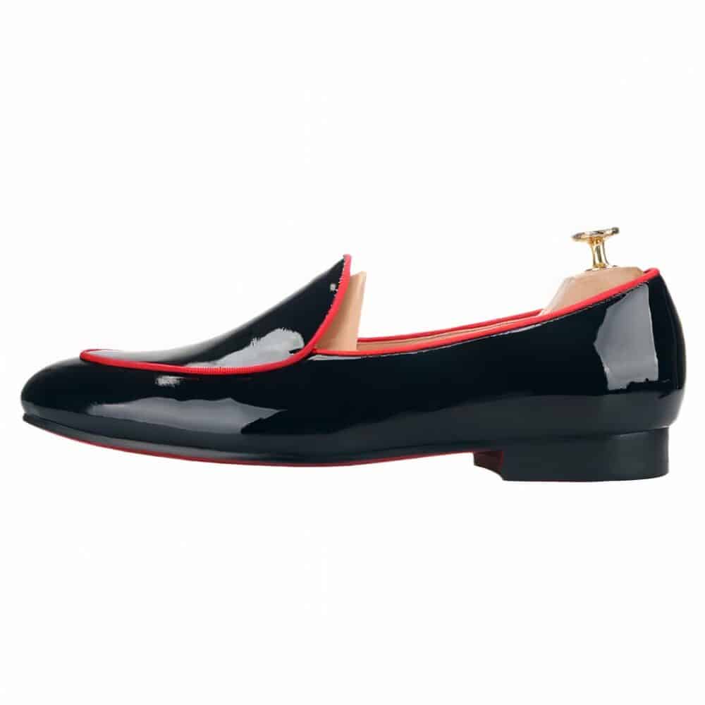 Men's black patent loafers with red trim - Image 2