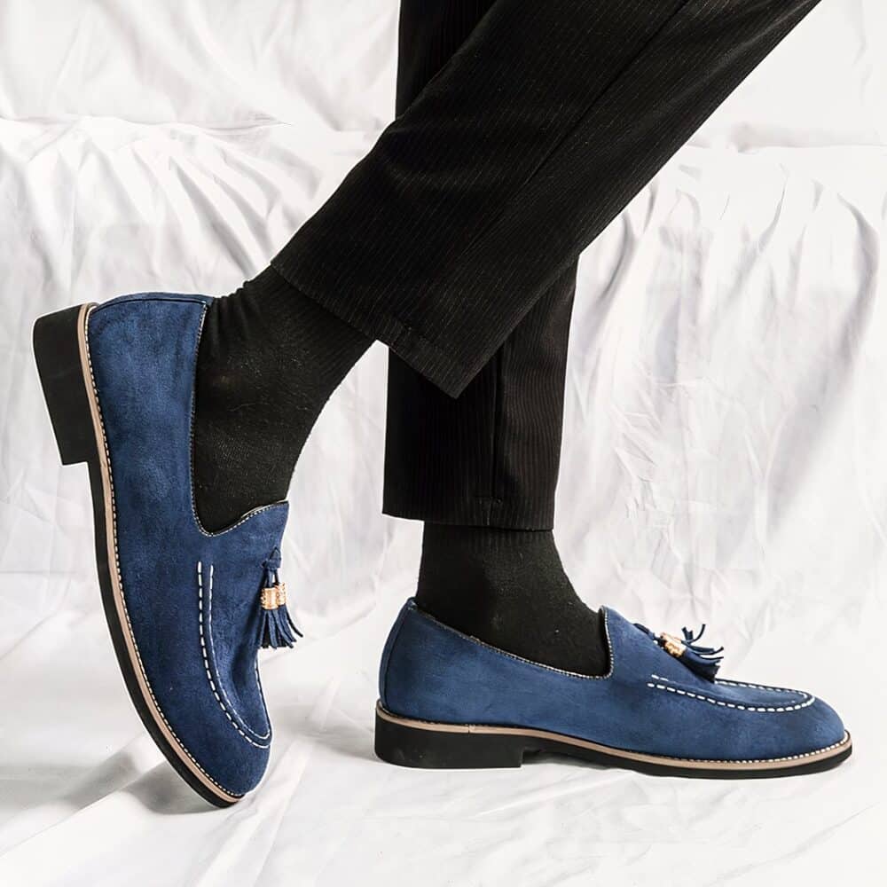 Men's blue suede Italian loafers - Image 8