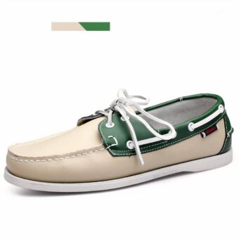 Photo of a white and green boat moccasin on a white background