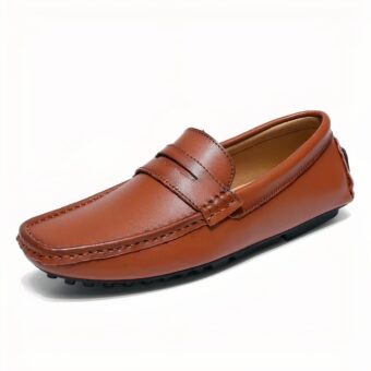 brown leather moccasin for men on a white background