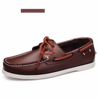 Brown boat moccasin on white background.