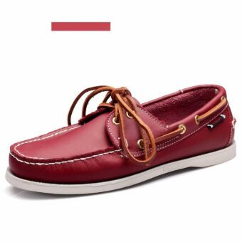 Photo of a red boat moccasin on a white background