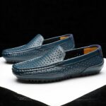blue leather moccasin