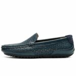 blue leather moccasin