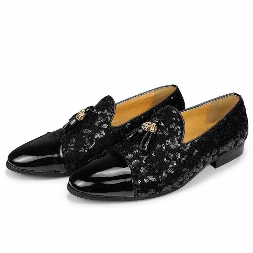 Patent leather loafers with tassels and sequins - Image 4