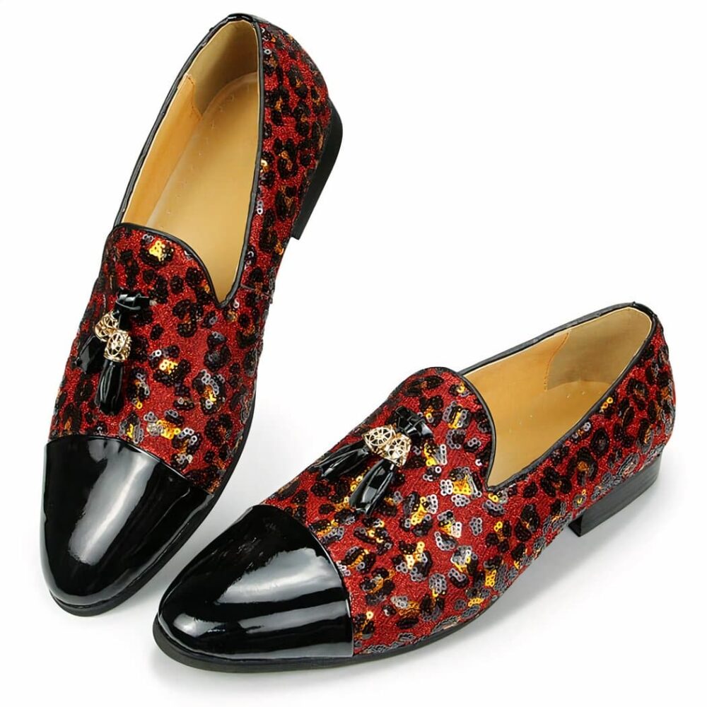 Patent leather loafers with tassels and sequins - Image 3