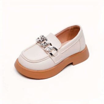 white faux leather moccasin with tassel top for young girls
