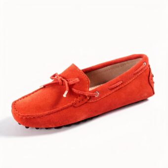 Photo of a red moccasin on a white background
