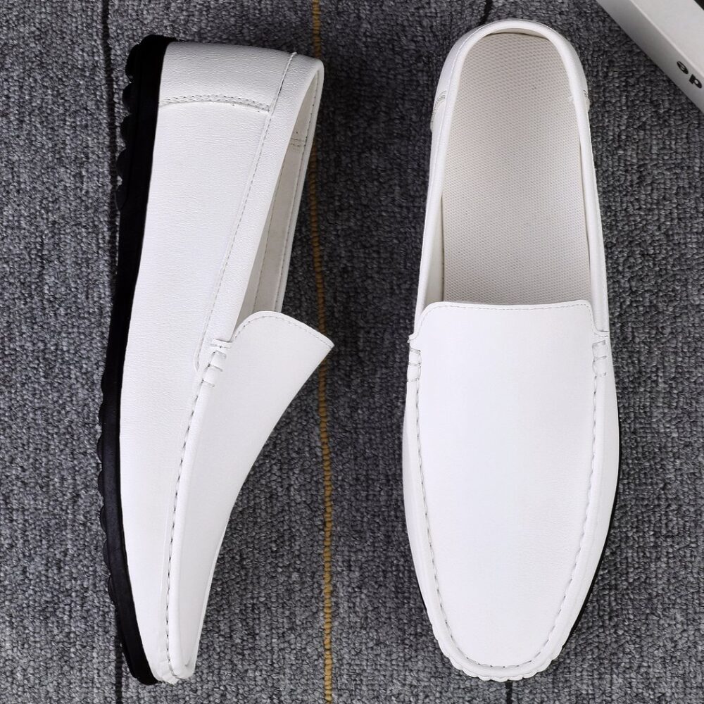 men's white leather moccasin