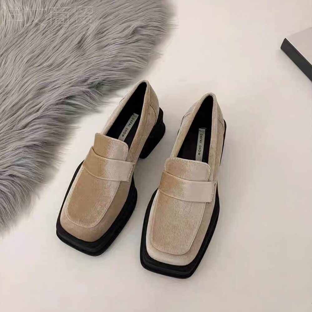 beige velvet moccasin