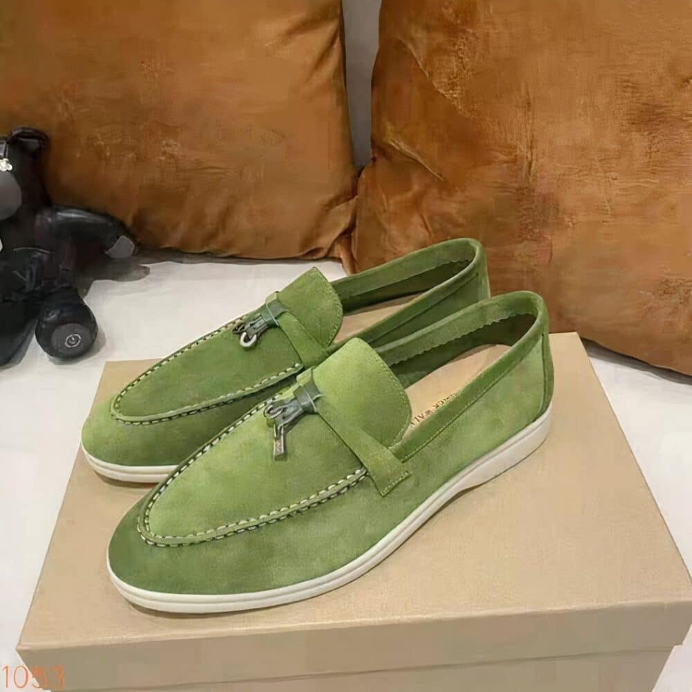 green suede moccasin