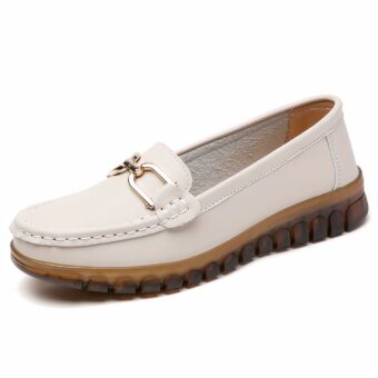 Photo of a beige moccasin on a white background