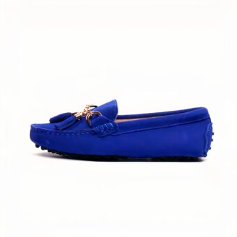 Blue moccasin on white background.