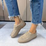 women's gray lace-up flat moccasin