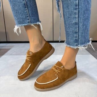 women's brown lace-up flat moccasin