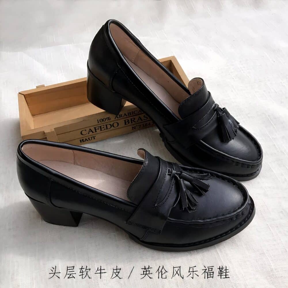 black moccasin with heel