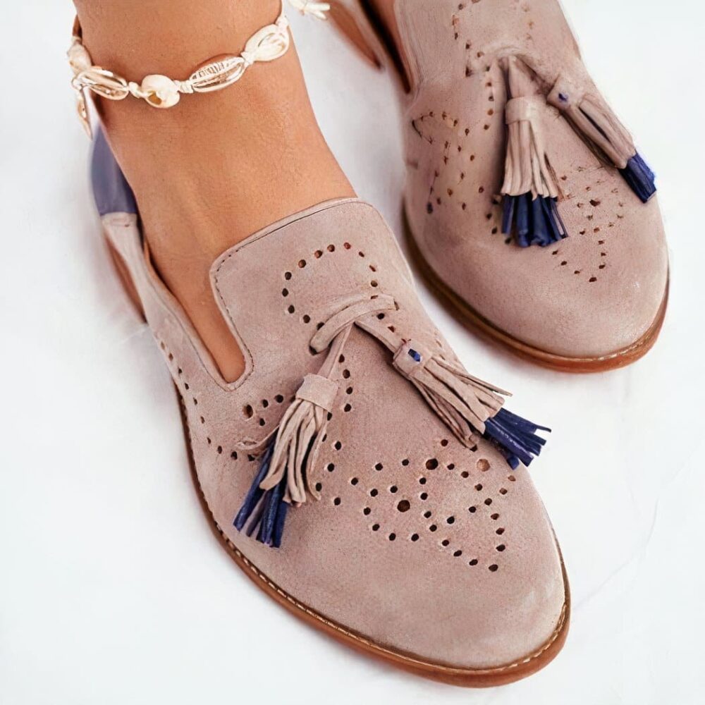 Women's pink and blue tassel loafers - Image 4