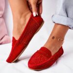 women's red suede moccasin