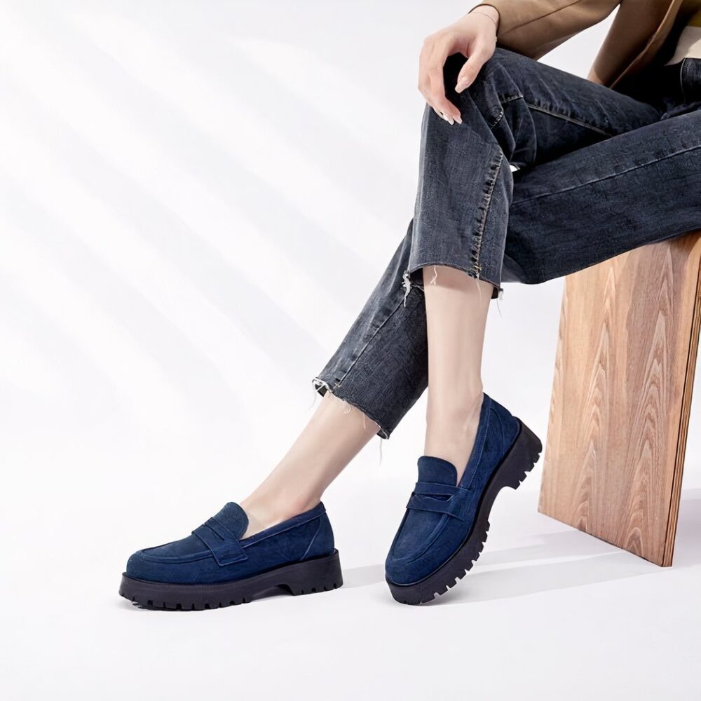 Classic genuine suede loafers with thick sole - Image 15