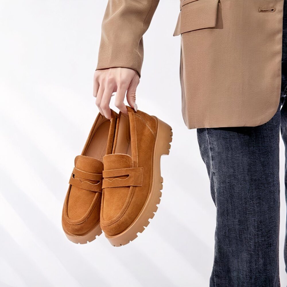 Classic genuine suede loafers with thick sole - Image 22