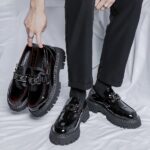 Men's patent leather slip-on platform loafers