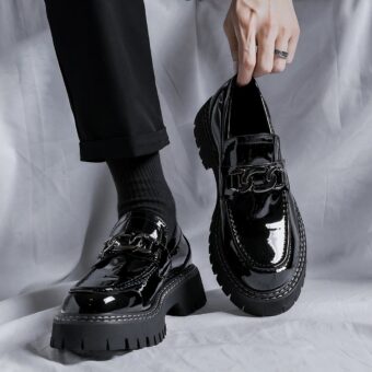 Men's patent leather slip-on platform loafers