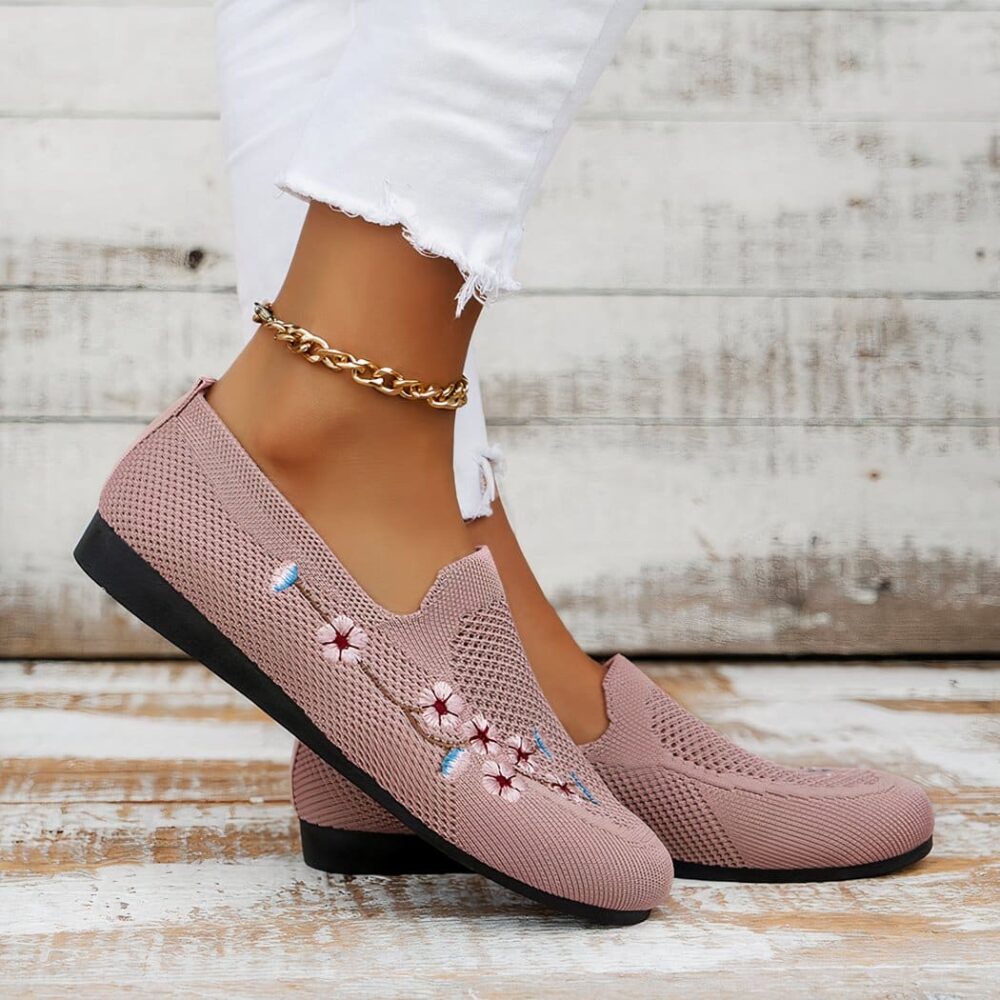 Moccasins in breathable knitted fabric with floral embroidery - Image 7