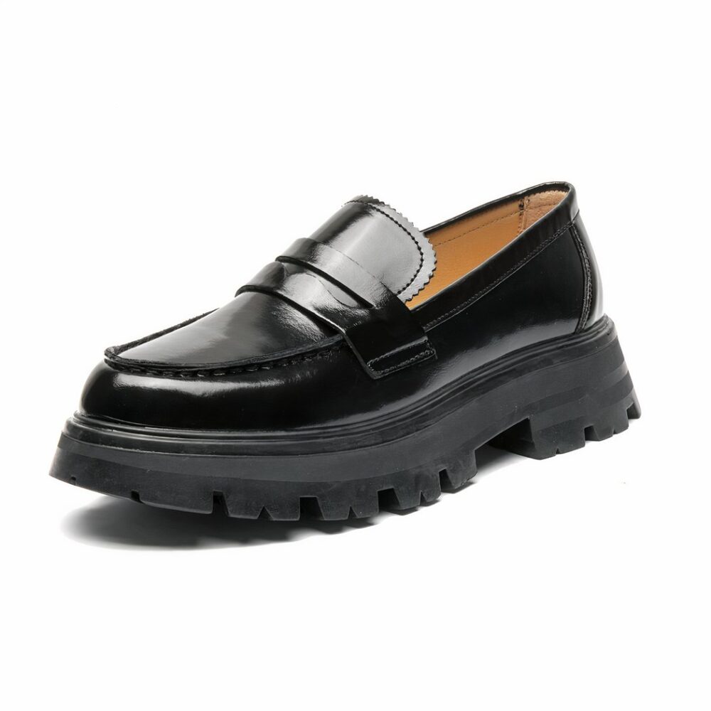 Moccasins in smooth synthetic leather with thick sole - Image 3