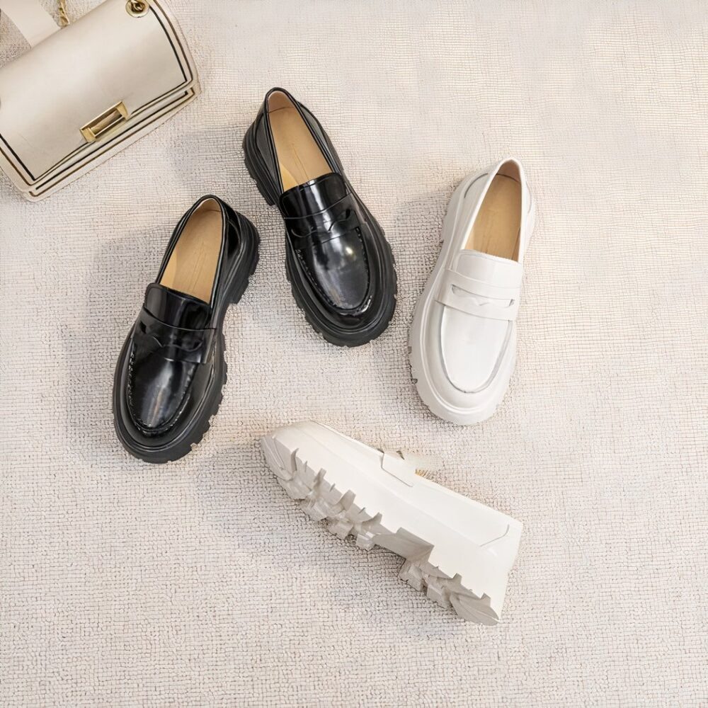 Moccasins in smooth synthetic leather with thick sole - Image 14
