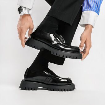 Platform leather loafers for men
