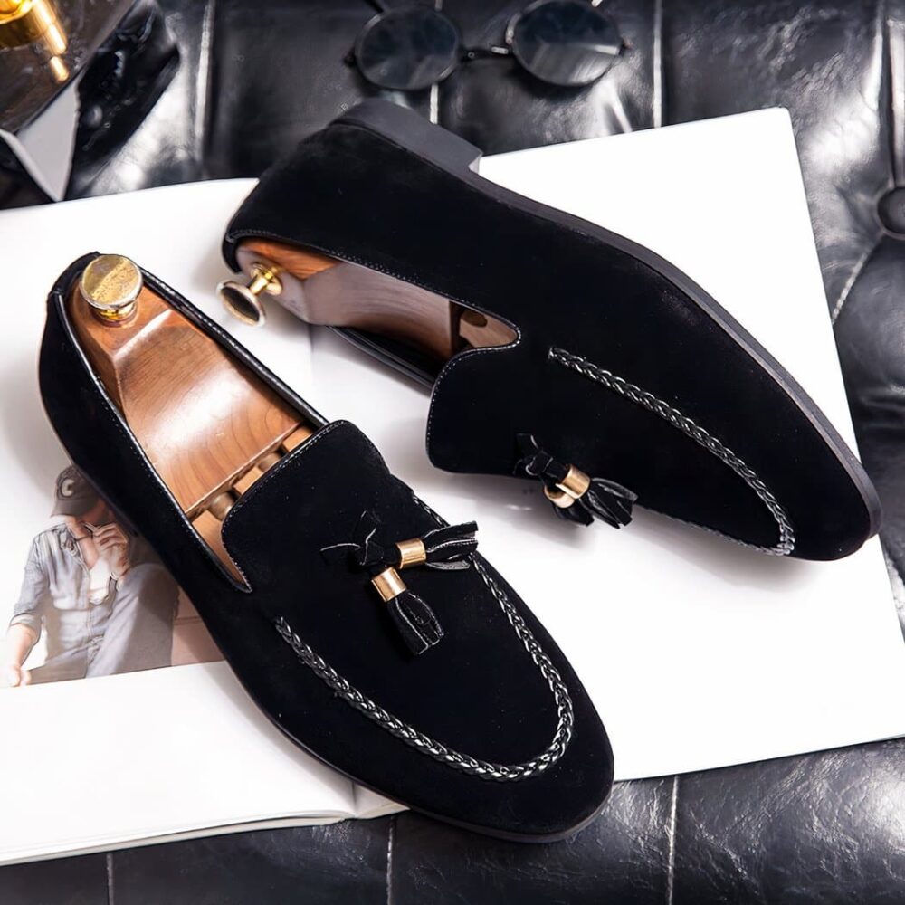 Suede tassel loafers with leather twist - Image 6