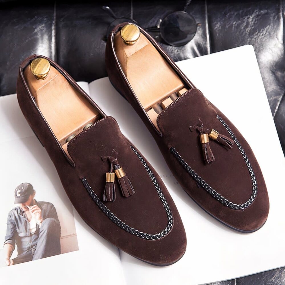 Suede tassel loafers with leather twist - Image 2