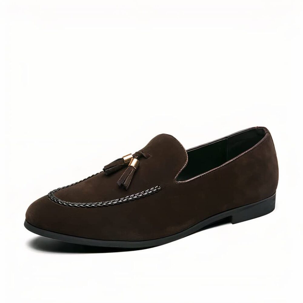 Suede tassel loafers with leather twist - Image 4