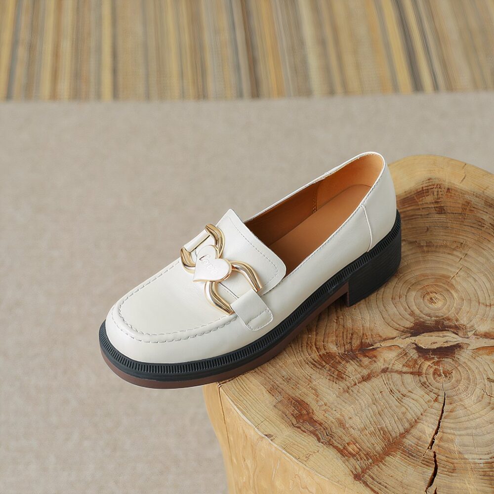 Women's leather loafers with heel and thick sole - Image 3
