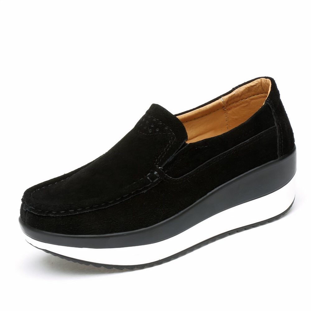 Genuine suede leather platform loafers for women - Image 7