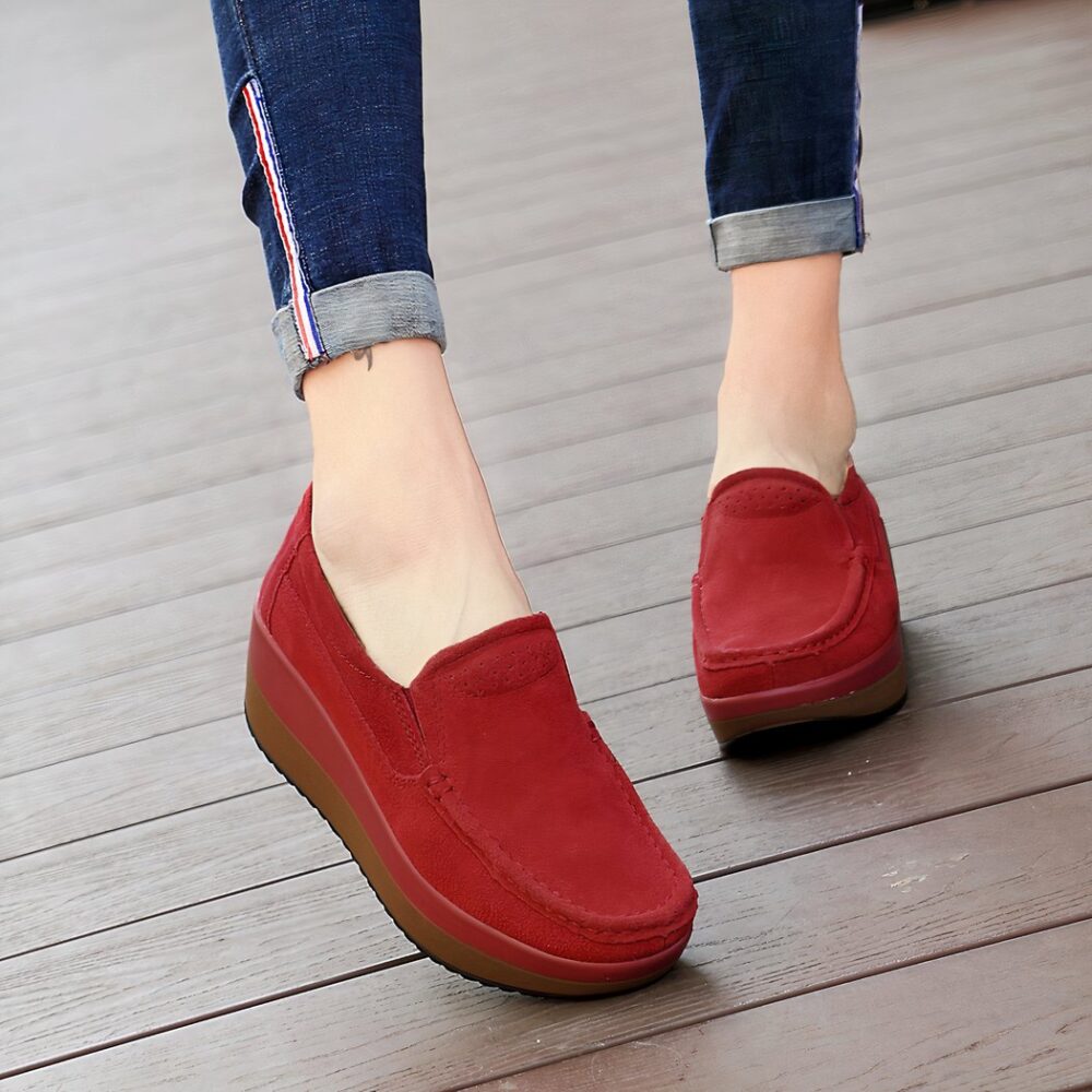 Genuine suede leather platform loafers for women - Image 2