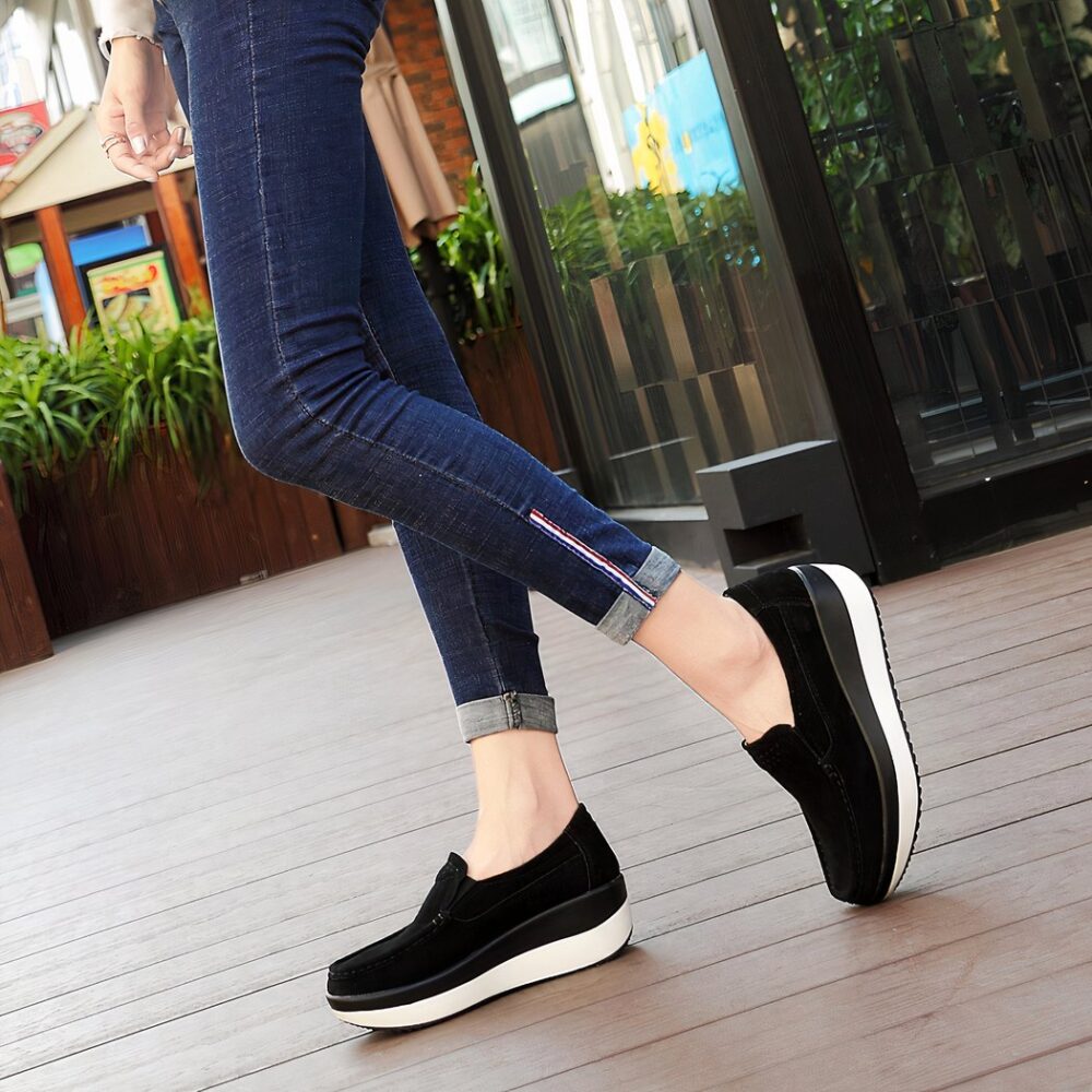 Genuine suede leather platform loafers for women - Image 3