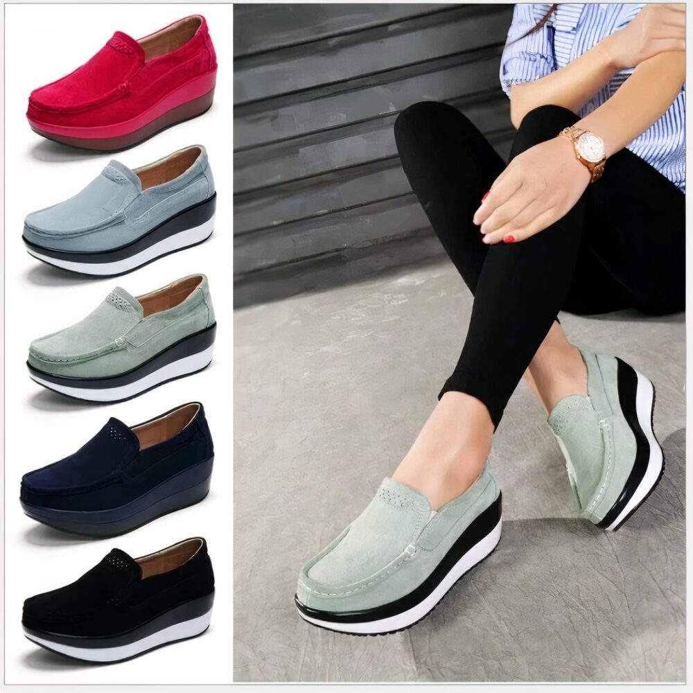 Genuine suede leather platform loafers for women - Image 5