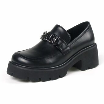 Women's vintage thick leather platform loafers