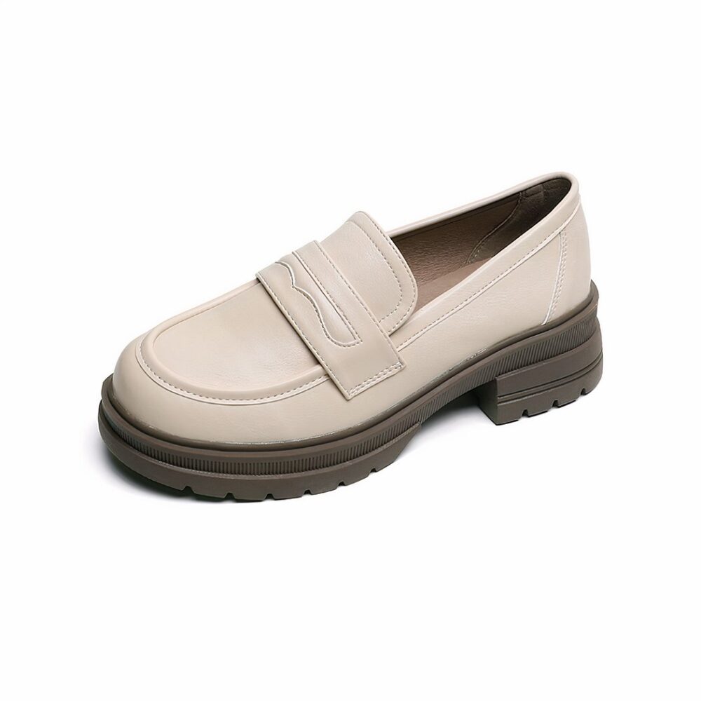 Beige Leather platform loafers for women - Image 4