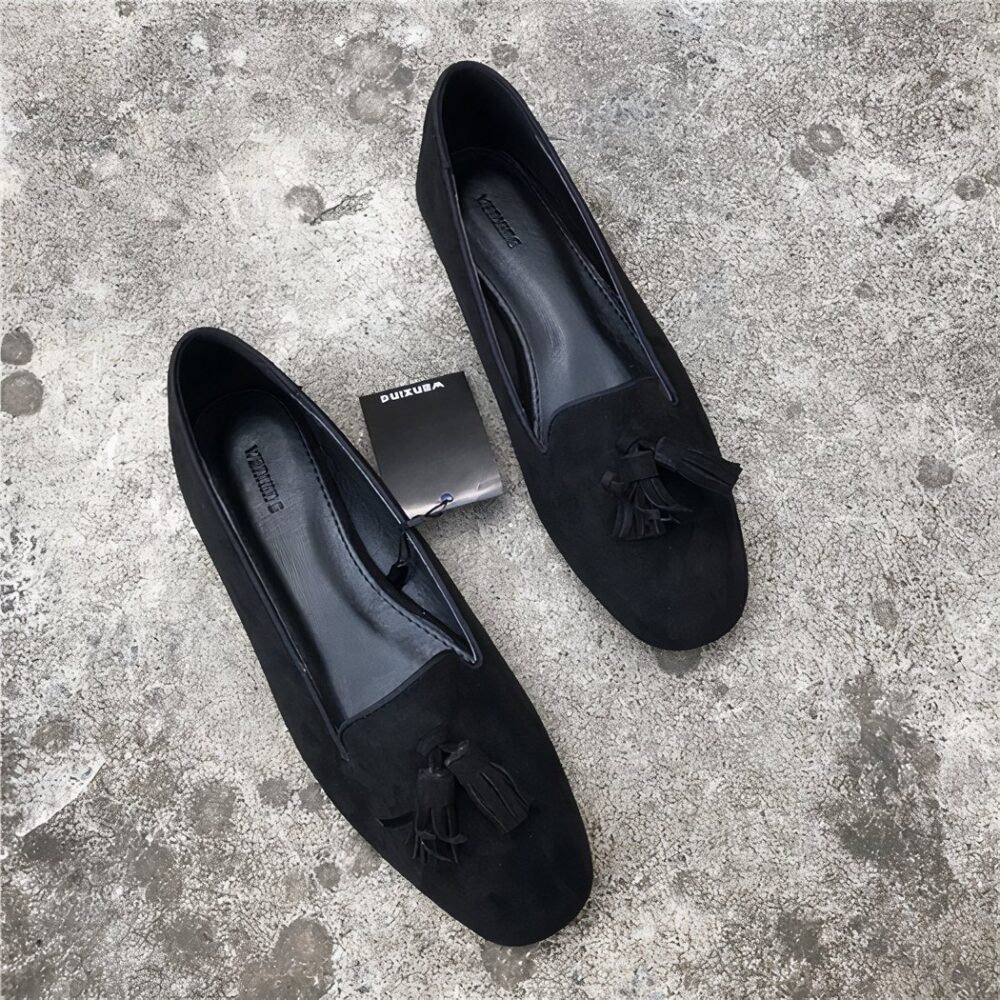 Black suede-effect tassel loafers for women - Image 4