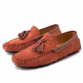 Breathable synthetic suede loafers for men with white background