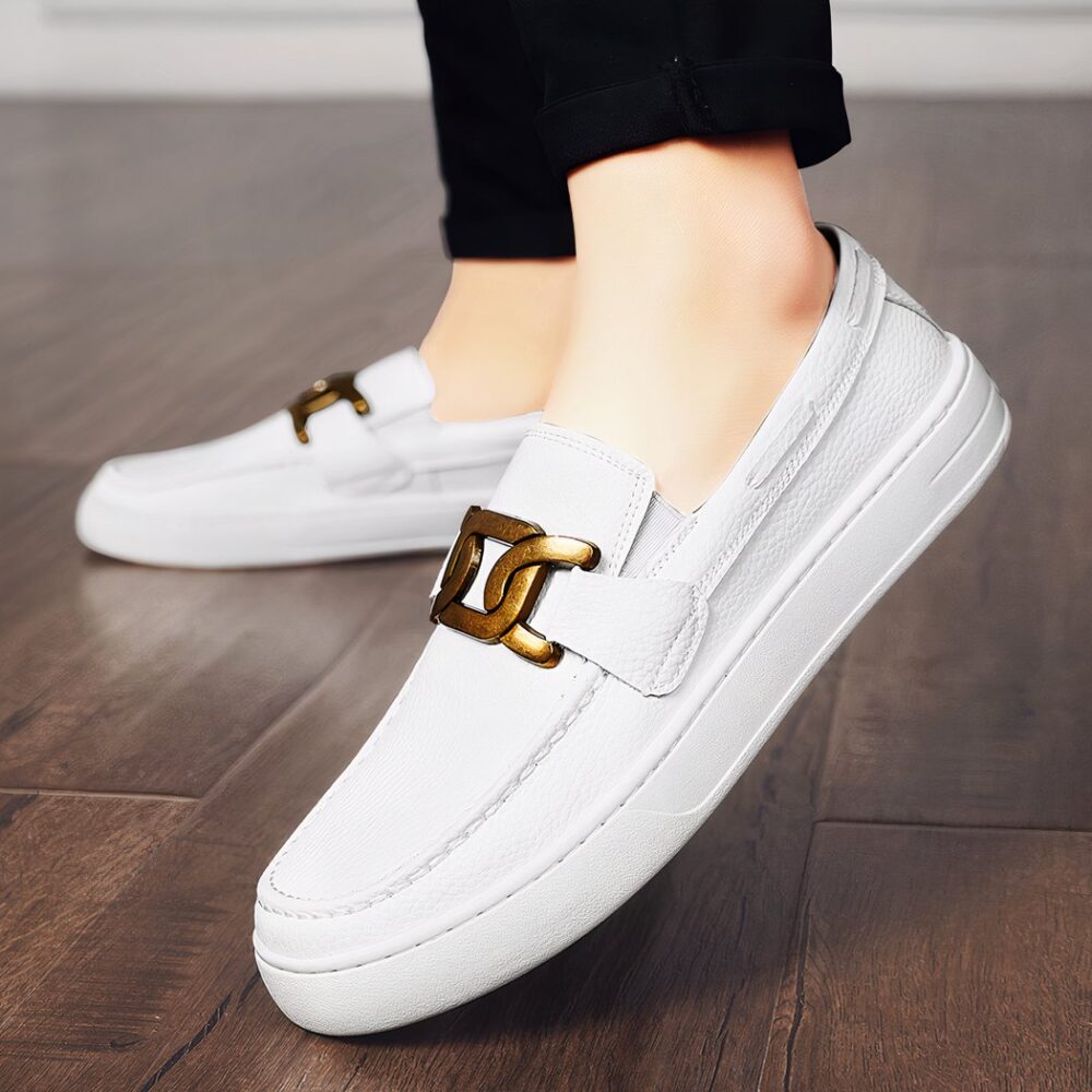 Classic men's moccasins in white synthetic leather - Image 3