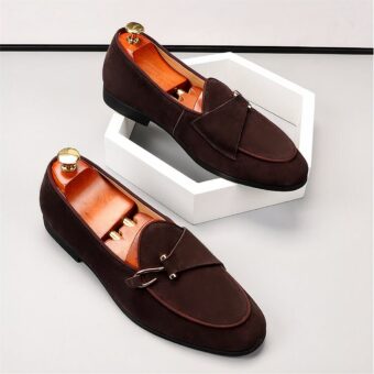 Classic suede loafers for marrin men with white background