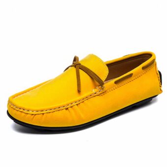 Yellow boat moccasin on white background