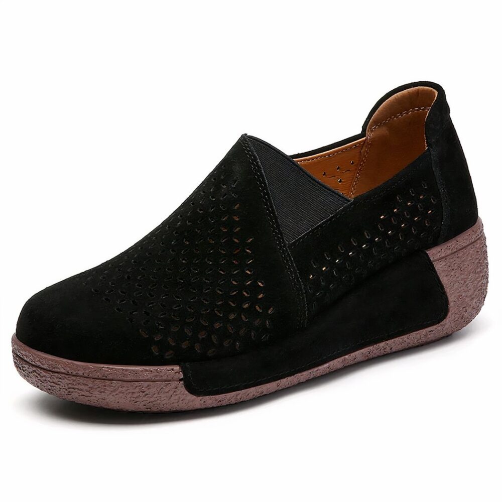 Comfortable openwork loafers with wedge soles for women - Image 3