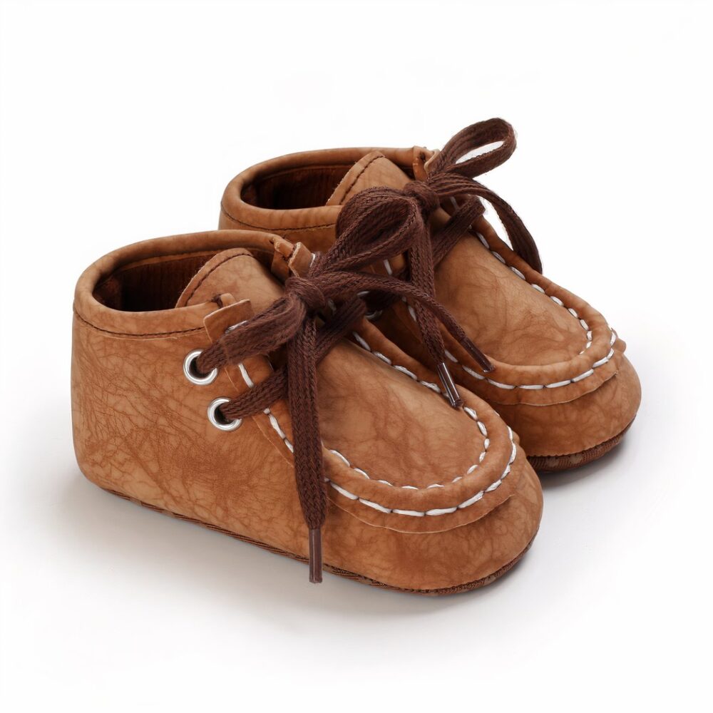 Crackle-effect lace-up moccasins for baby boys - Image 4